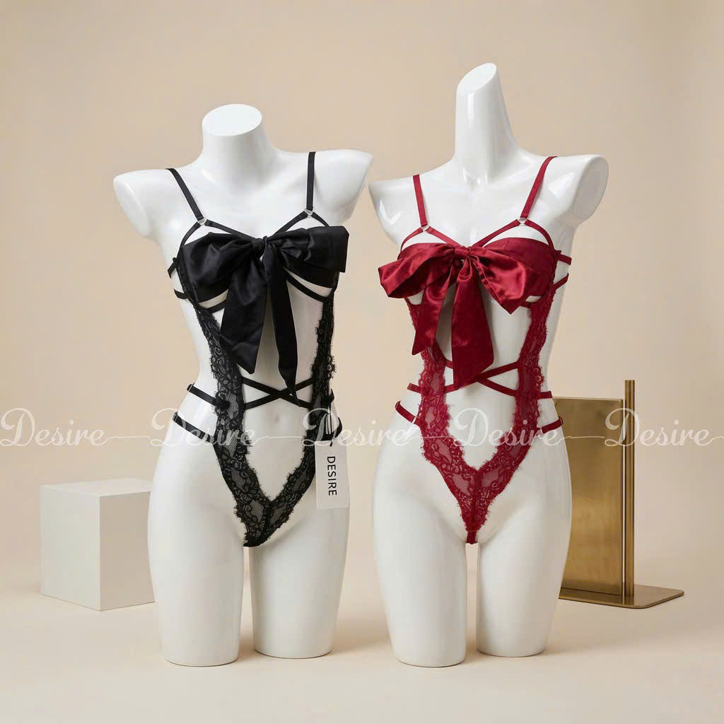 Desire Store, Bộ đồ ngủ ren liền thân bodysuit chất liệu ren mềm phối dải lụa thắt nơ gợi cảm VN-8490-1 image 7 of 11