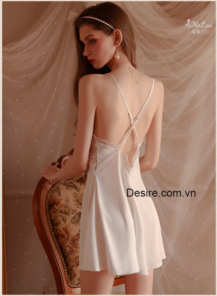 Desire Store, Váy ngủ nữ lụa phối ren hoa phong cách hai dây phối sexy gợi cảm VN-1854 image 7 of 13