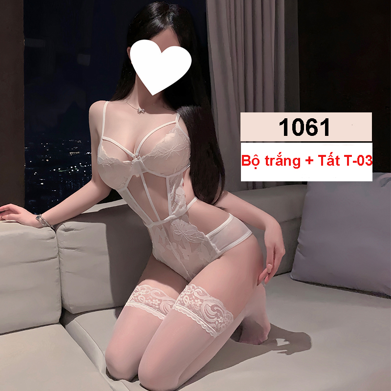 Desire Store, 1061 Bodysuit ren liền thân hoa xuyên thấu ôm dáng cut eo sexy quyến rũ DESIRE - Trắng có tất T-03 image 20 of 20