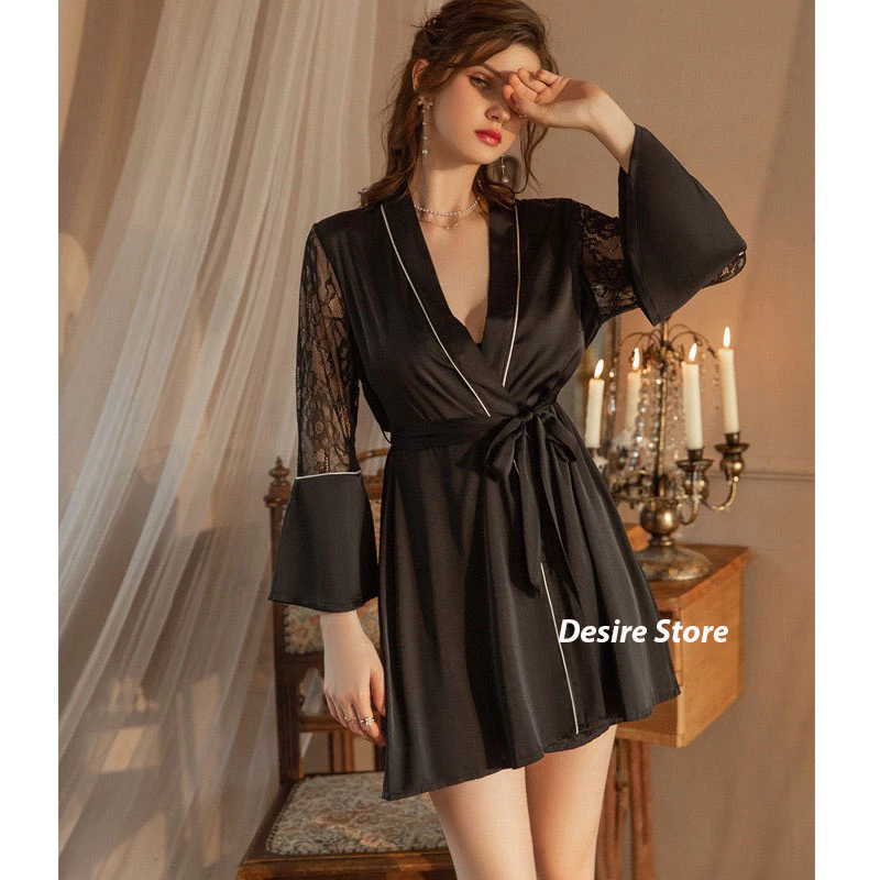 Desire Store, Áo choàng ngủ tay ren loe sang trọng lụa choàng cô dâu Bride VN-1170 image 4 of 13