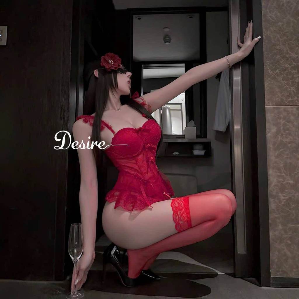 Desire Store, Váy Ngủ Ren Đỏ Phối Nơ Sexy DESIRE - 8907 (Sexy Red Lace Nightdress with Bow Detail DESIRE - 8907) image 7 of 15