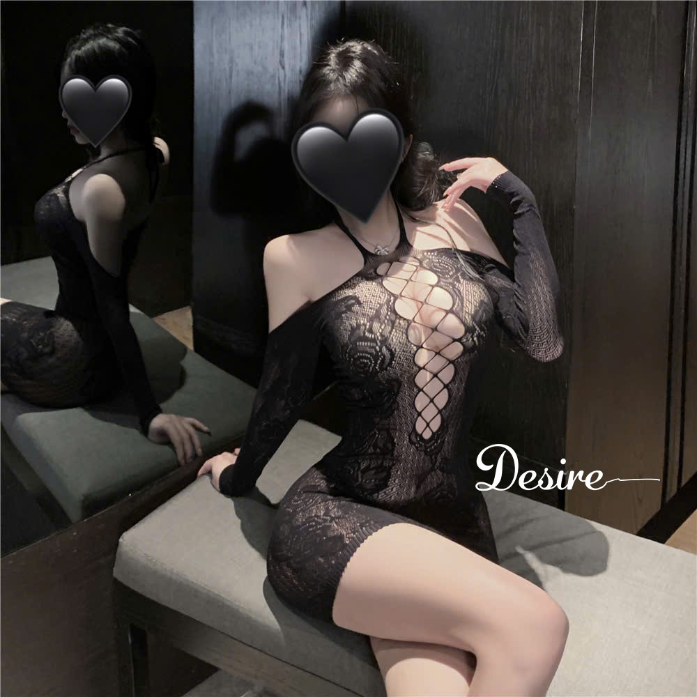 Desire Store, W62 Váy ngủ ren lưới ôm body sexy - Đầm ngủ ôm body dài tay xẻ ngực gợi cảm DESIRE image 7 of 12