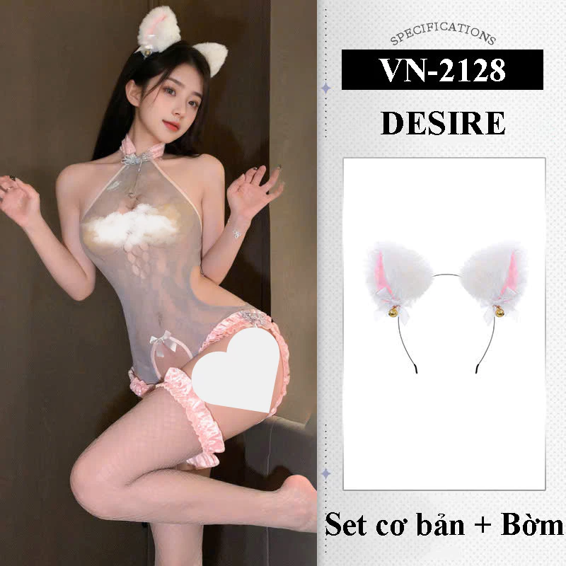 Desire Store, Bộ Bodysuit - Đồ ngủ Sexy Xuyên Thấu Phối Ren Gợi Cảm Ôm Sát Tôn Dáng Cao Cấp DESIRE VN-2128 - Set+Bờm lông trăng image 7 of 7