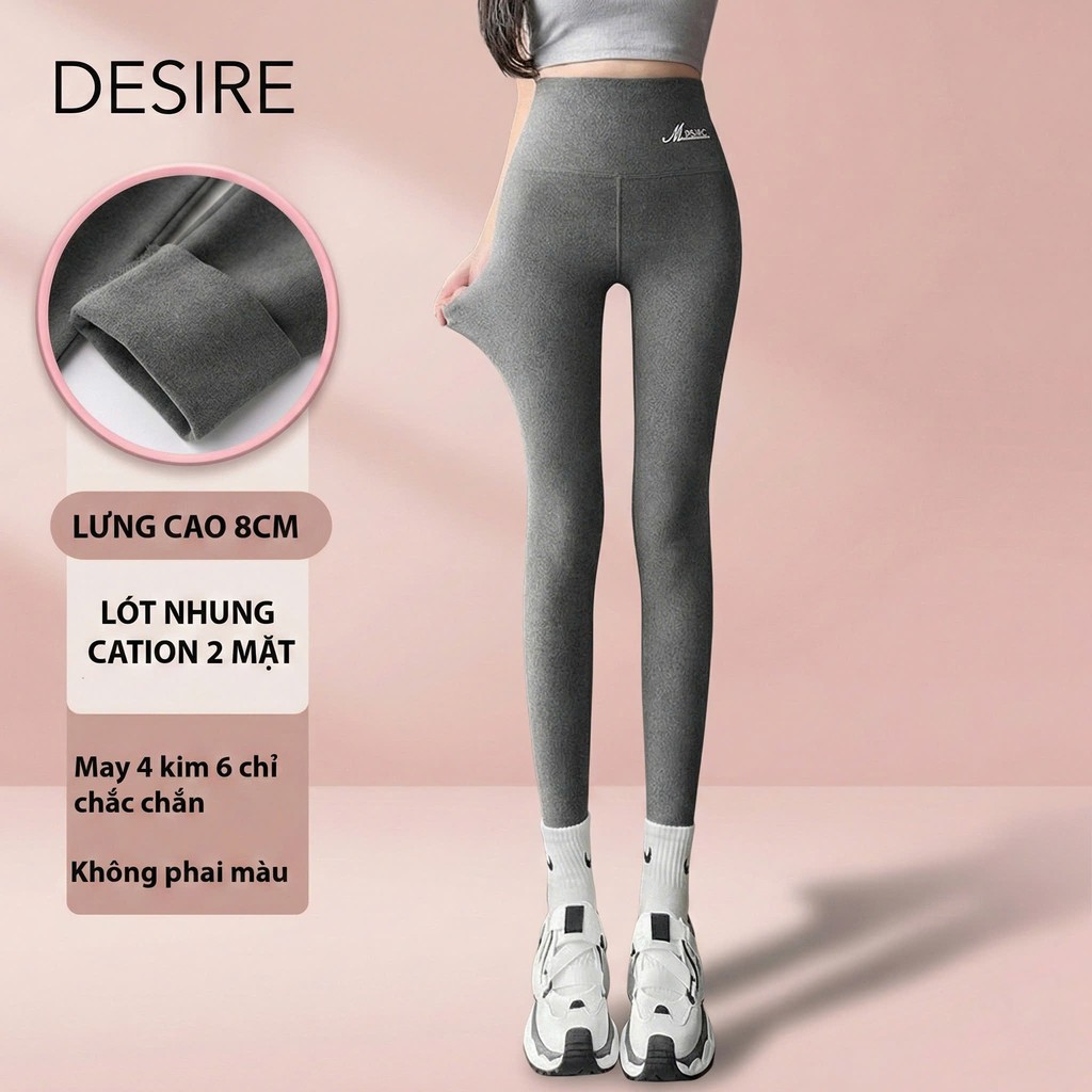 Desire Store, Quần dài legging M ENAIC lưng cao giữ nhiệt lót nhung Cation hai mặt mùa đông ấm áp định hình dáng QGN-004 - Xám đậm, M 40-51KG image 11 of 16
