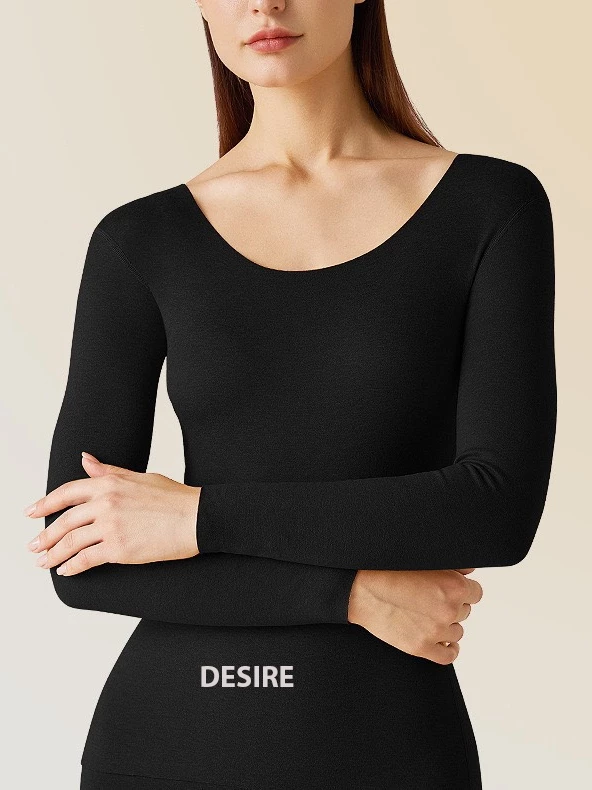 Desire Store, Đồ bộ giữ nhiệt nữ giới mùa đông siêu nhẹ ấm áp vải Nhung lót Len Cashmere không đường viền AGN-002 image 11 of 23