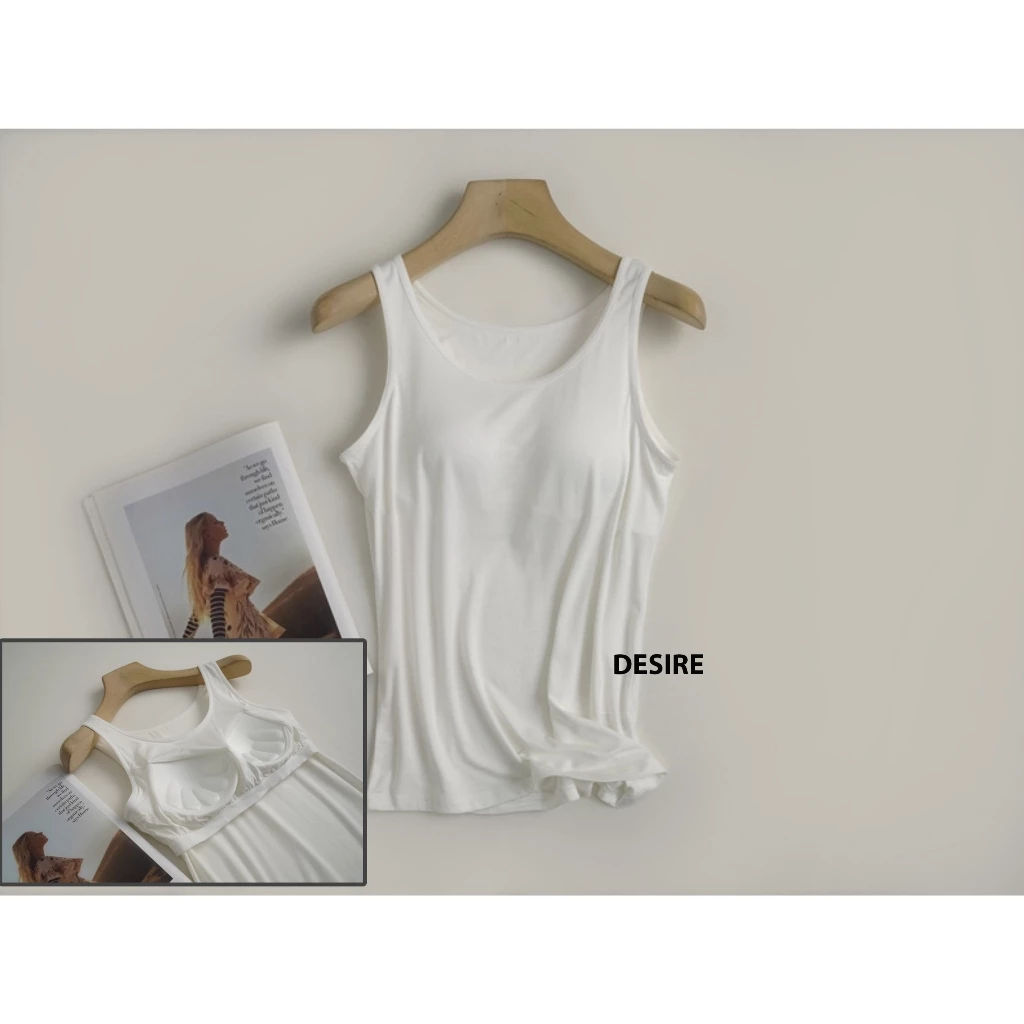 Desire Store, Áo ba lỗ sát nách kèm mút đệm ngực thun Vicose cao cấp A2011 - Trắng - Cup bàn tay, XL image 14 of 17