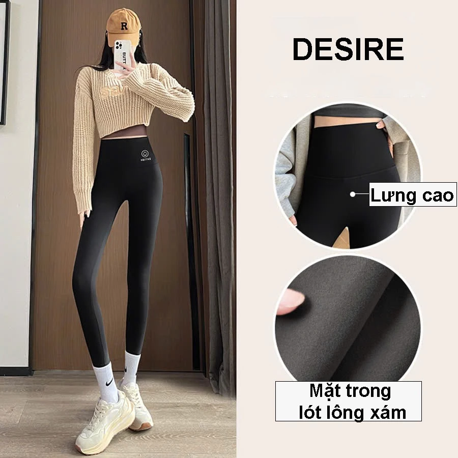 Desire Store, Quần legging cạp cap giữ nhiệt lót nỉ bông dày phong cách năng động thể thao Heitag Cá mập QGN-9113 image 2 of 11
