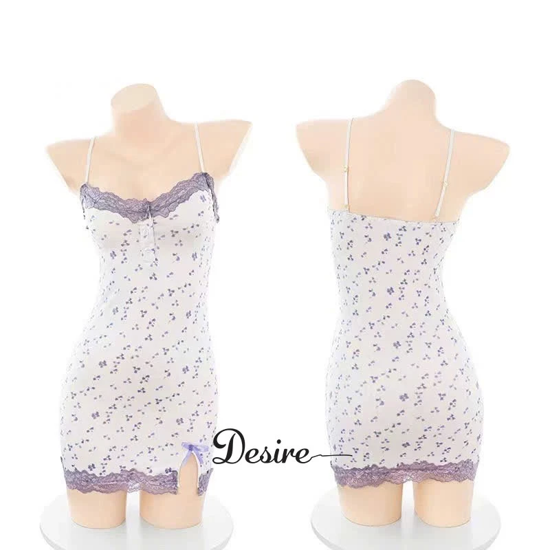 Desire Store, Váy Ngủ Nữ Hai Dây Họa Tiết Hoa Nhí Tím - Chất Thun Co Giãn Mềm Mại Có Mút DESIRE W03 image 8 of 11