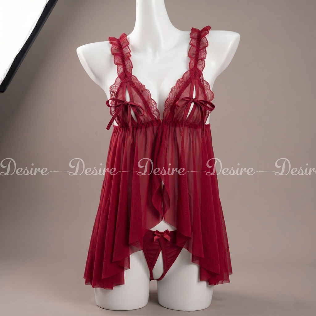 Desire Store, [40-75KG] Váy ngủ bigsize ren sexy cài trước kèm chip DESIRE 8471 HÀNG QC LOẠI 1 CHUẨN XỊN - Đỏ, L image 12 of 14