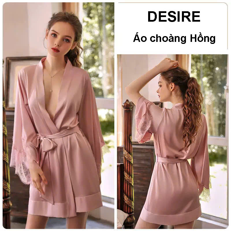 Desire Store, Áo choàng ngủ lụa tay phối ren choàng cô dâu Bride satin cao cấp VN-1001 - Hồng, Freesize 40-68kg image 12 of 12