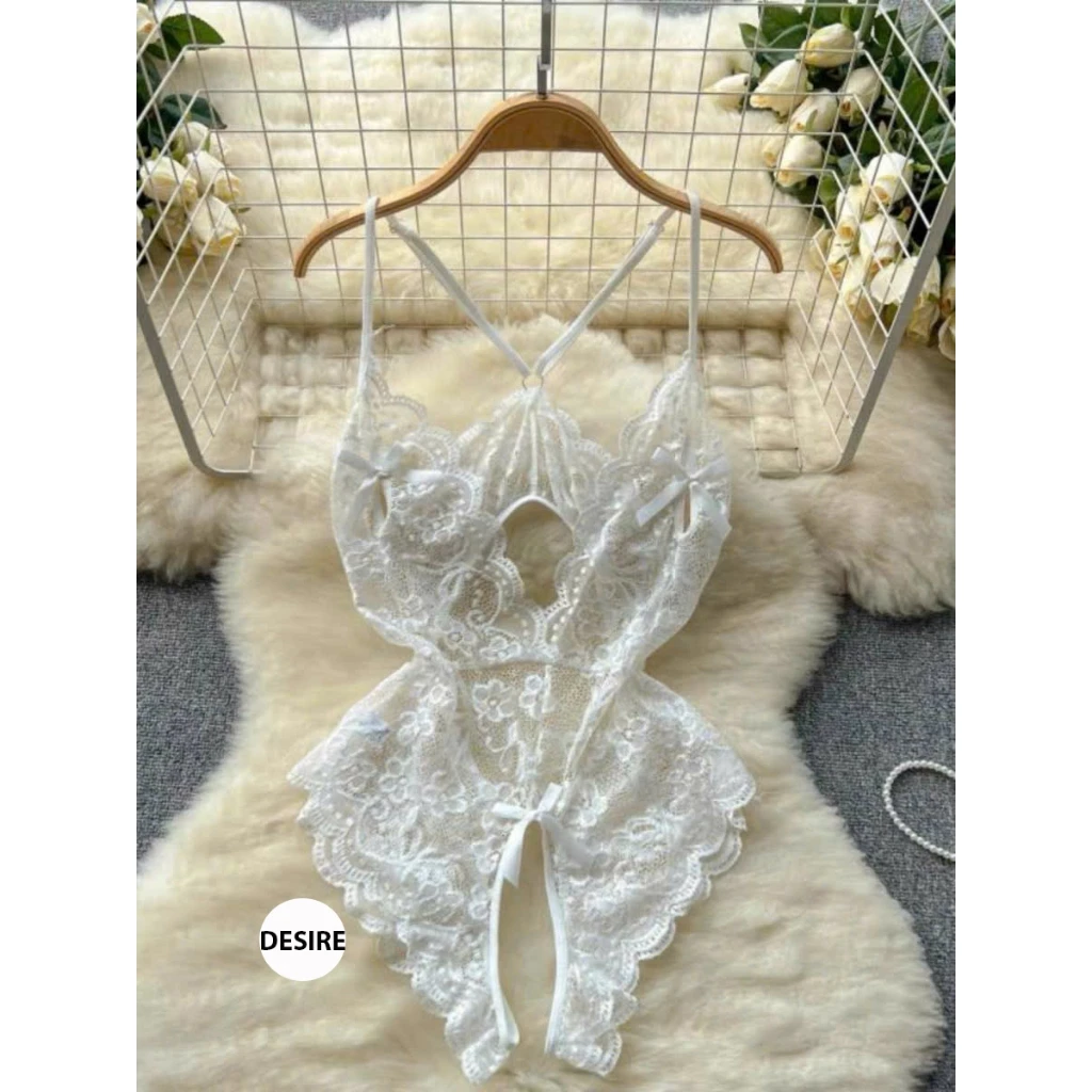 Desire Store, Bodysuit ren Jumpsuit ren váy ren xuyên thấu gợi cảm sexy DESIRE VN-8413 - Trắng, XL(60-75) image 14 of 14