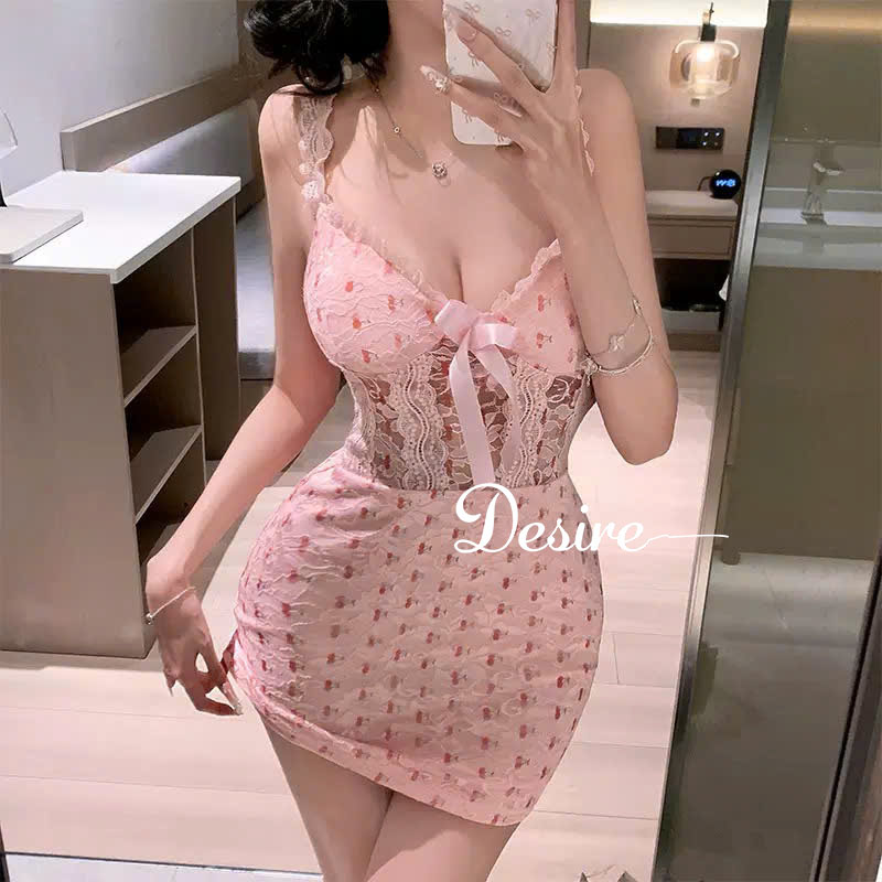 Desire Store, Váy Ngủ Thun 2 Dây Mặc Nhà Có Mút Ngực Họa Tiết Cherry Phối Ren Quyến Rũ - Đầm Ngủ Sexy Tôn Dáng DESIRE T369 - Váy hồng image 11 of 11