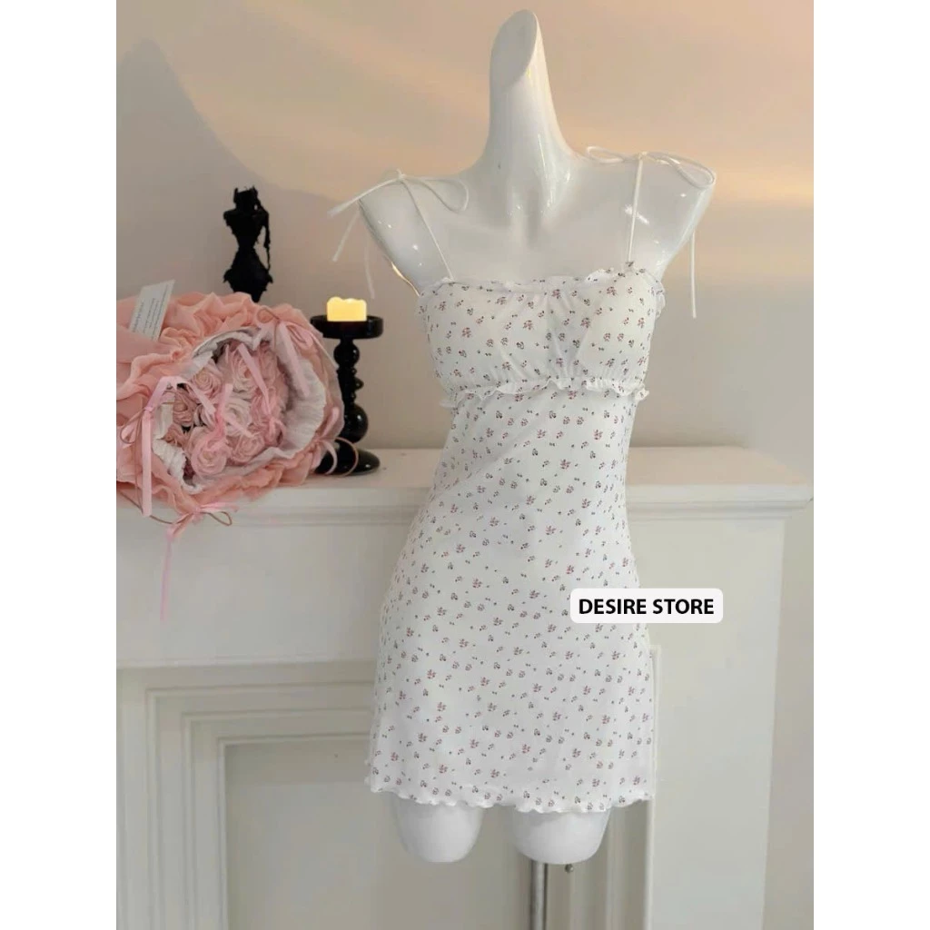 Desire Store, Váy ngủ mặc nhà thun hoa nhí cột dây vai có đệm mút ngực hàng loại 1 chính hãng GUIRUO DESIRE VN-4248 image 6 of 11