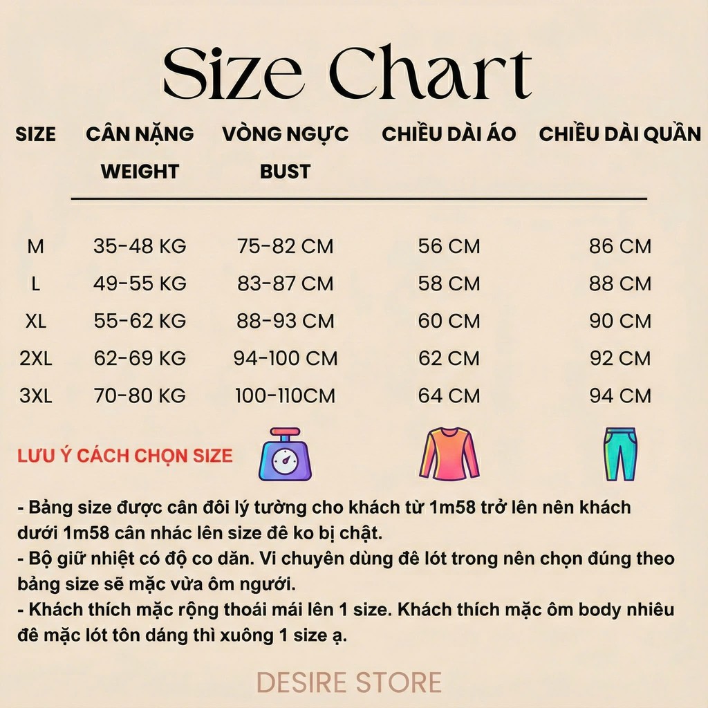 Desire Store, Đồ bộ giữ nhiệt nữ giới mùa đông siêu nhẹ ấm áp vải Nhung lót Len Cashmere không đường viền AGN-002 image 9 of 23