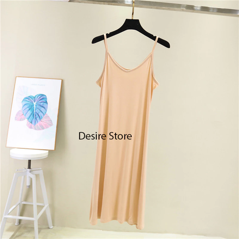 Desire Store, Váy hai dây mặc lót cổ V thun Modal (gỗ sồi) mềm mịn  đầm hai dây mặc lót dáng ôm BTM-1009 - Be ngắn 80cm, XL (56~62kg) image 20 of 30