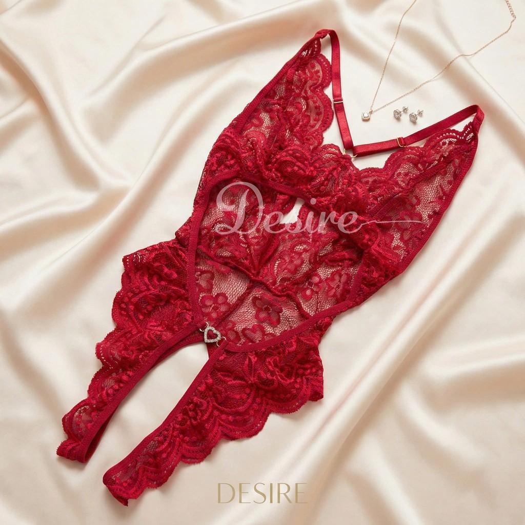 Desire Store, Bodysuit liền thân - Váy ngủ ren xuyên thấu gợi cảm quyên rũ xẻ đáy DESIRE VN-8413 - Đỏ, XL image 12 of 13