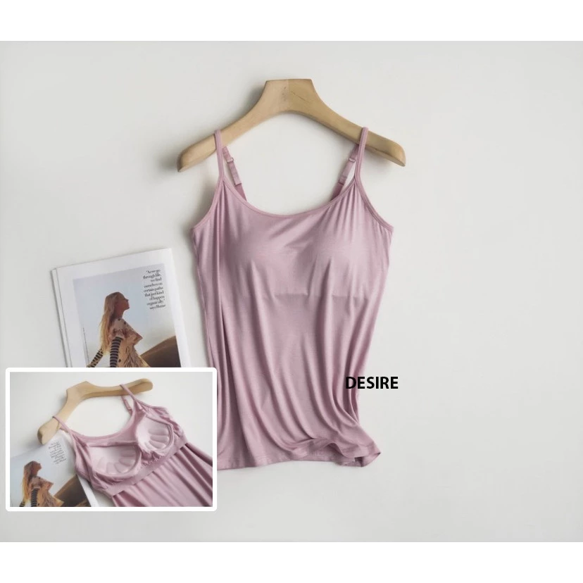 Desire Store, Áo lót hai dây thun Vicose hàng loại 1 cao cấp kèm mút ngực thông hơi A2010 - Hồng - Cup bàn tay, M (40-50kg) image 25 of 27