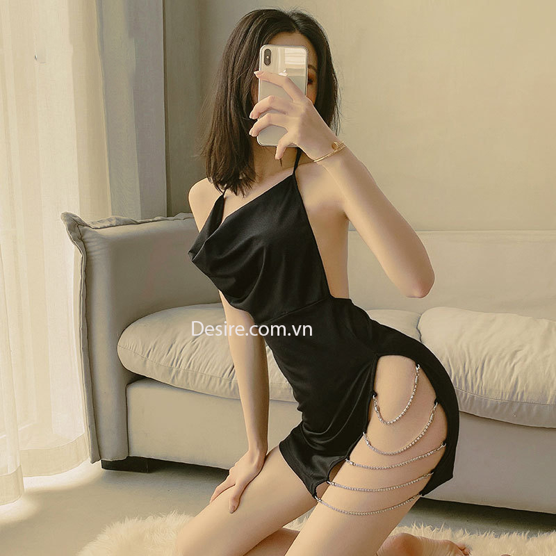 Desire Store, Váy ngủ nữ sexy yếm cột dây xẻ tà phối dây kim loại gợi cảm VN-660 image 2 of 9