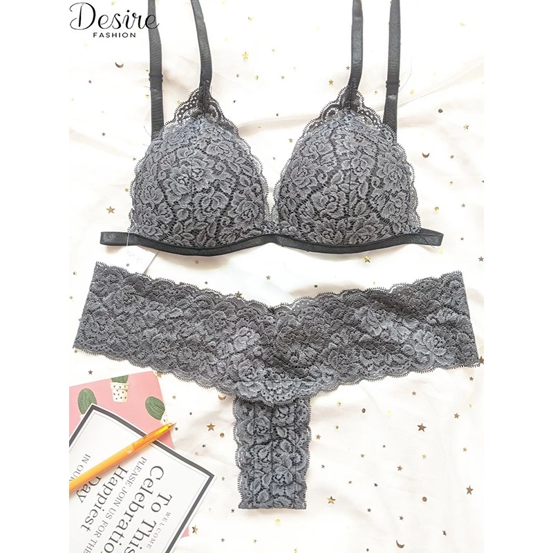 Desire Store, Đồ lót ren Bralette nguyên bộ quần và áo (Áo mút mòng và Quần lót chữ Y) BB-0029 - Xám, L image 6 of 8