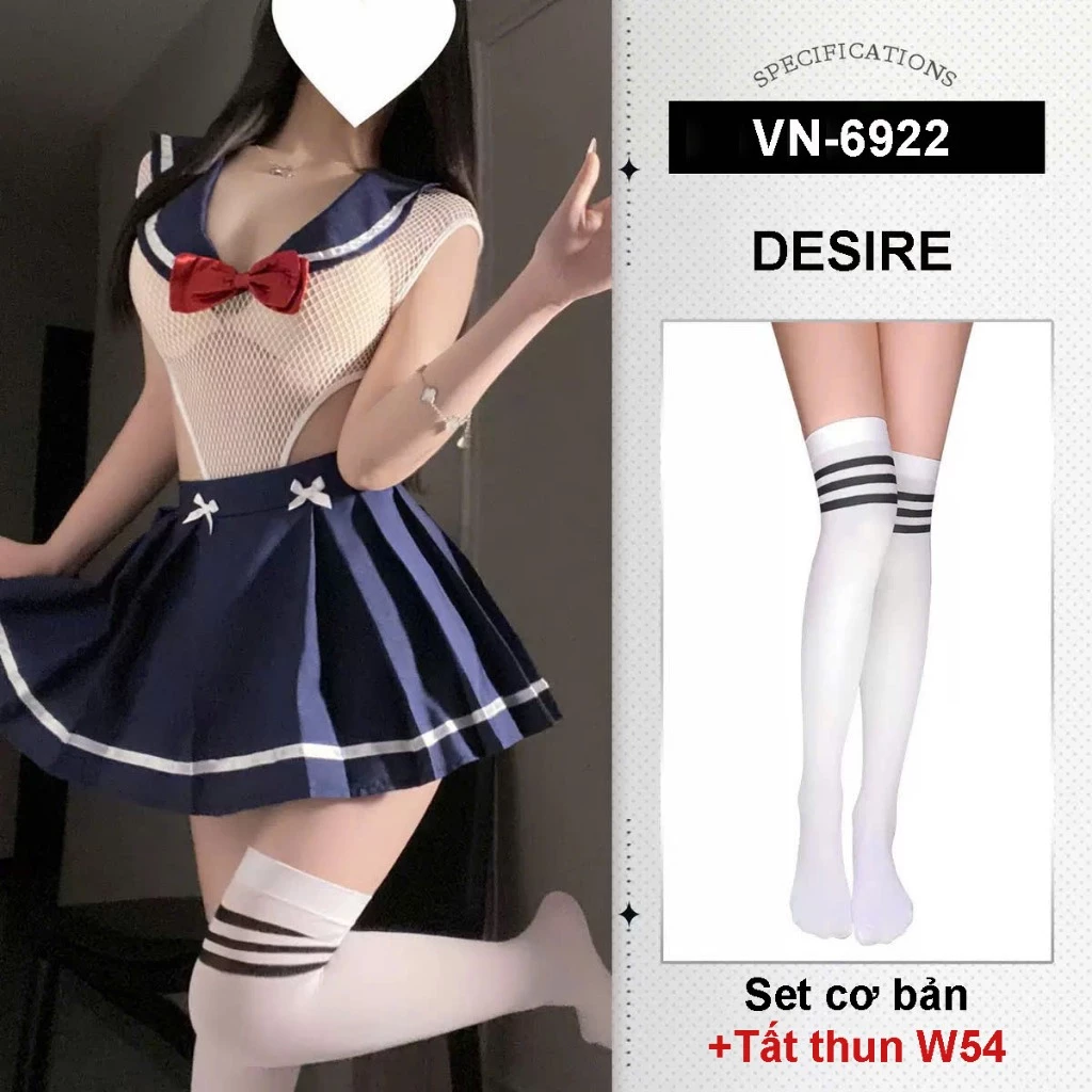 Desire Store, Set váy ngủ Bodysuit Cosplay NỮ SINH gợi cảm xuyên thấu DESIRE VN-6922 - Set+Tất W54 Trắng image 8 of 8