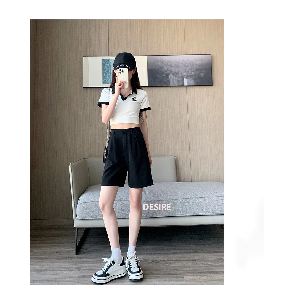 Desire Store, Quần đùi quần short nữ lưng cao ống rộng loại 1 dáng ngố lửng thể thao chất vải tuyết mưa image 6 of 11