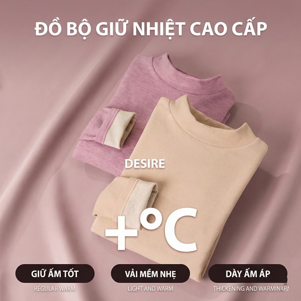 Desire Store, Bộ Giữ Nhiệt Nữ Cổ Cao Dày Ấm Áp Vải Nhung Lót Len Cashmere AGN-003 image 4 of 16
