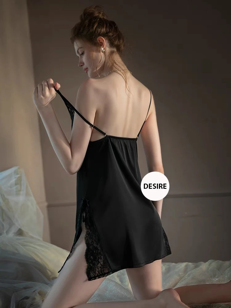 Desire Store, Váy Đầm ngủ lụa phối ren xẻ tà Satin cao cấp mềm mại VN-245 image 7 of 15