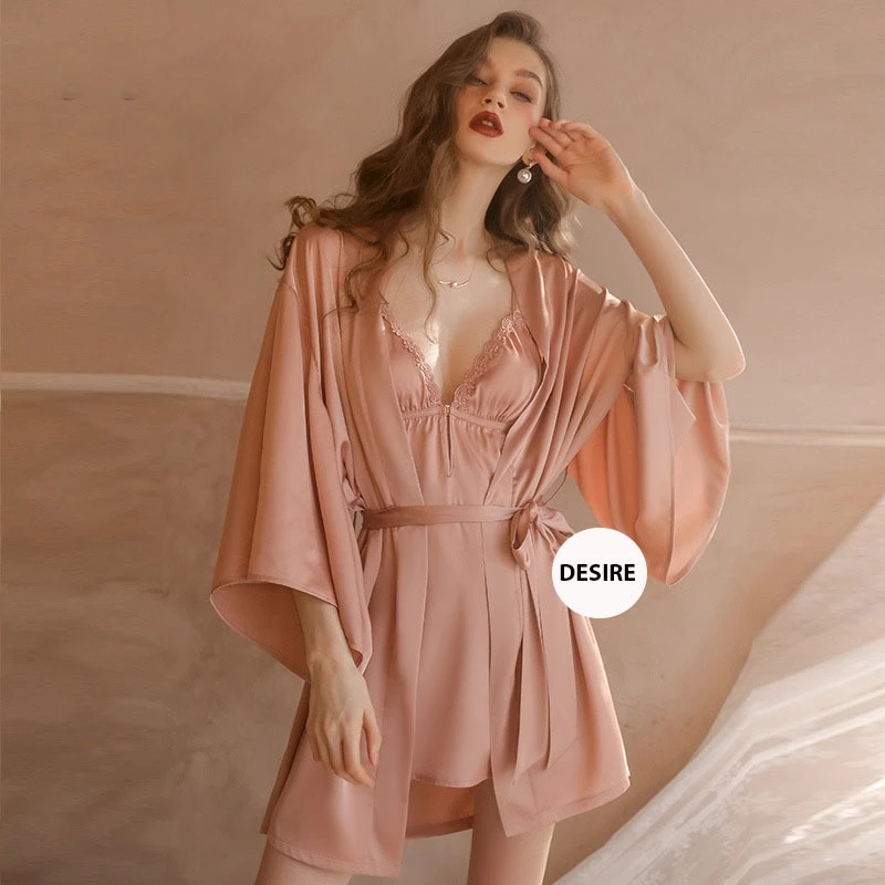 Desire Store, Áo choàng ngủ lụa cao cấp Áo choàng cô dâu gợi cảm Bride hàng loại 1 chính hãng Guiruo VN-1690 image 4 of 15