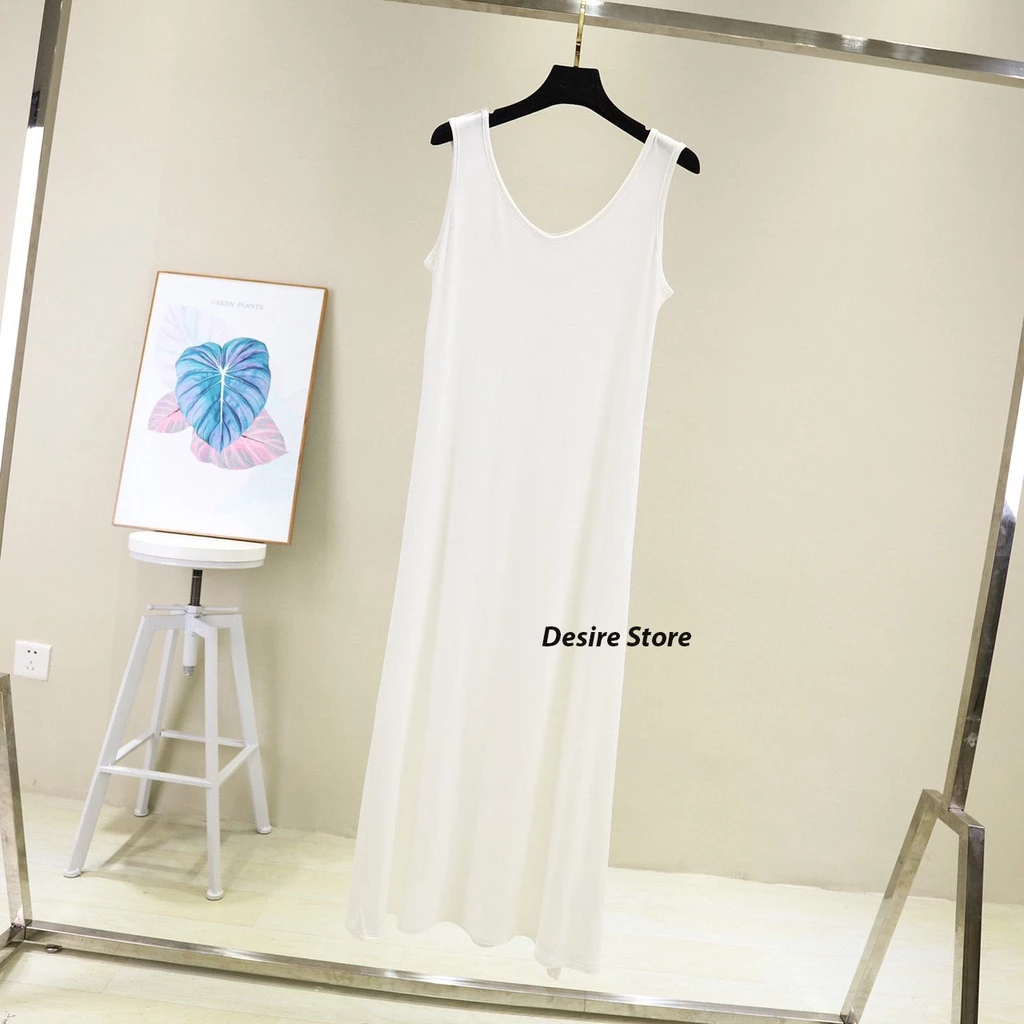 Desire Store, Đầm thun sát nách vải modal (Gỗ sồi) dáng ôm cổ tim mịn mát mùa hè BTM-1012 - Trắng 98cm, L ( 49-55 KG) image 14 of 18