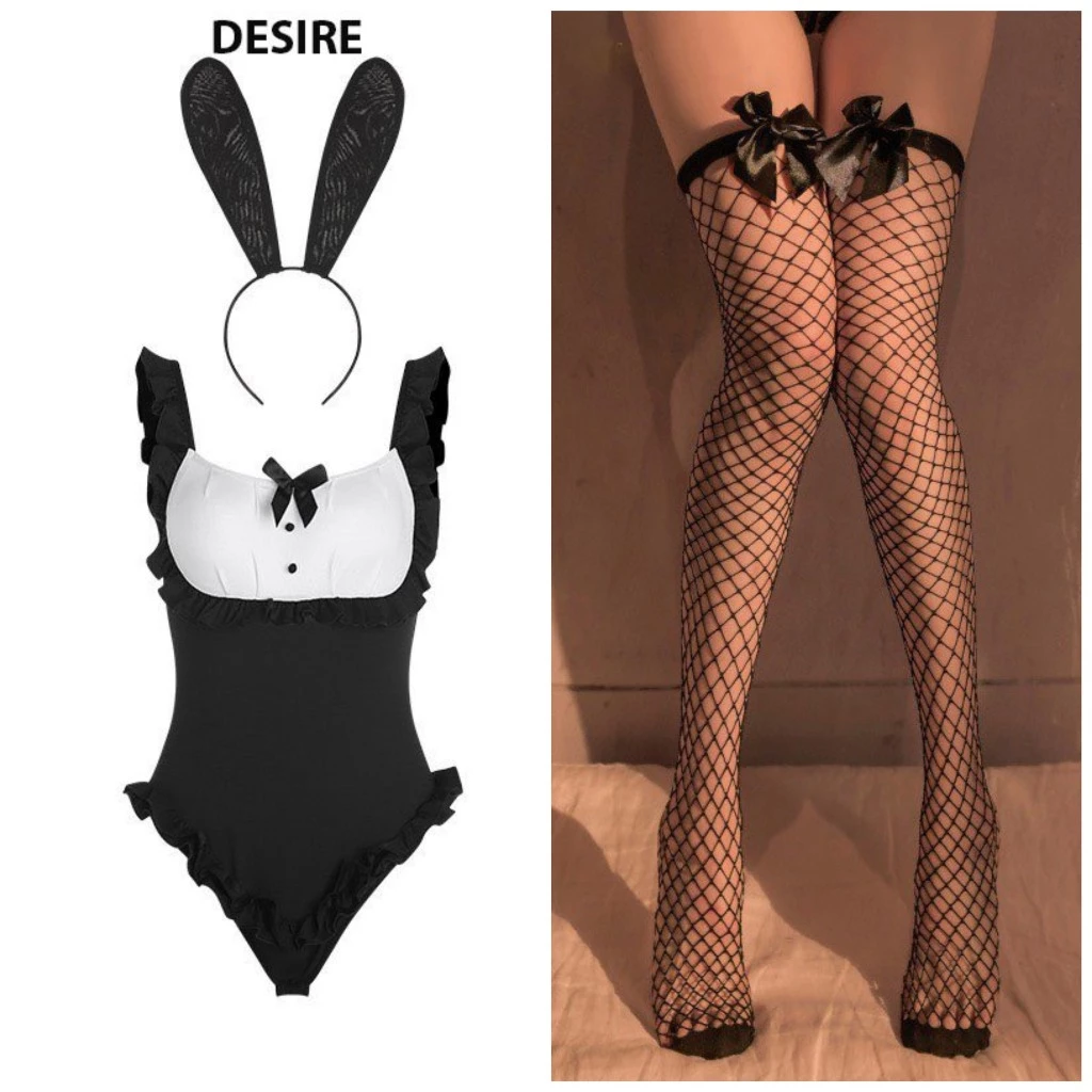Desire Store, Bộ đồ ngủ liền thân cosplay hoá trang CÔ HẦU GÁI TAI THỎ TINH NGHỊCH hàng chính hãng GUIRUO QC loại 1 DESIRE VN-2328 - Set Đen +Tất 012 Đen, XL (63-70kg) image 13 of 16