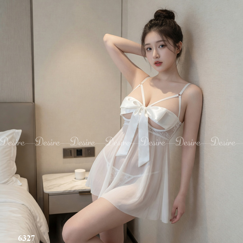 Desire Store, 6327 Váy ngủ ren xuyên thấu có gọng thắt nơ ngực sexy quyến rũ kèm quần chip DESIRE image 33 of 41
