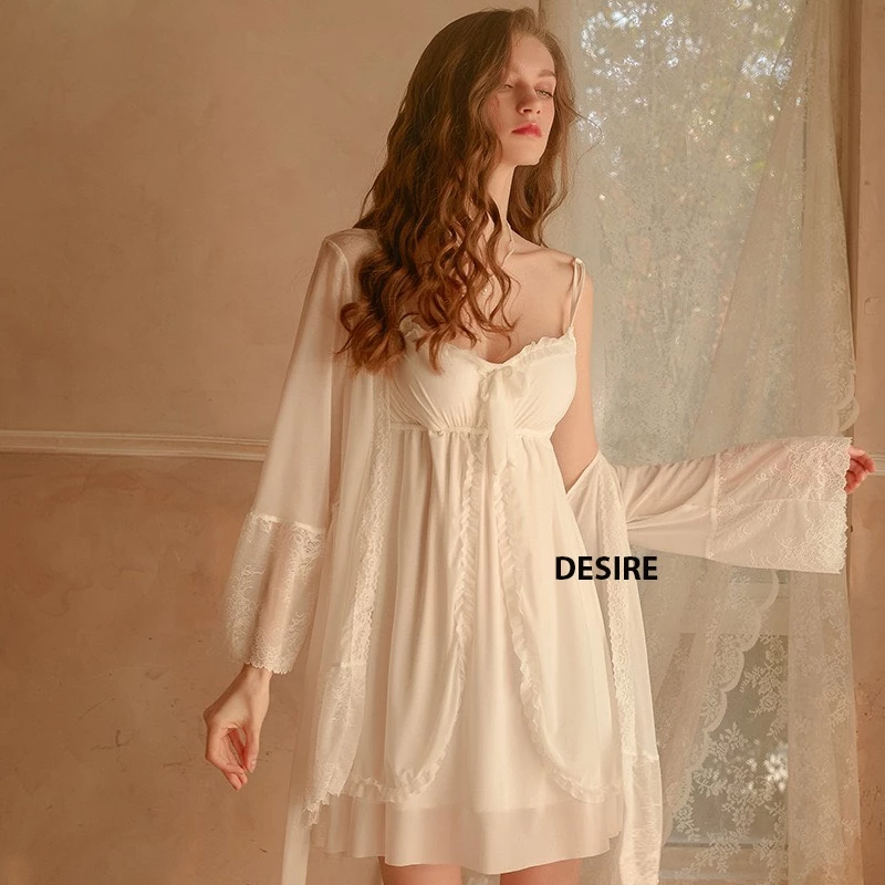 Desire Store, Set váy ngủ nữ ren lưới nhiều lớp cao cấp phong cách tiểu thư sang trọng gợi cảm sexy Desire VN-1256 - Set trắng, M image 11 of 13