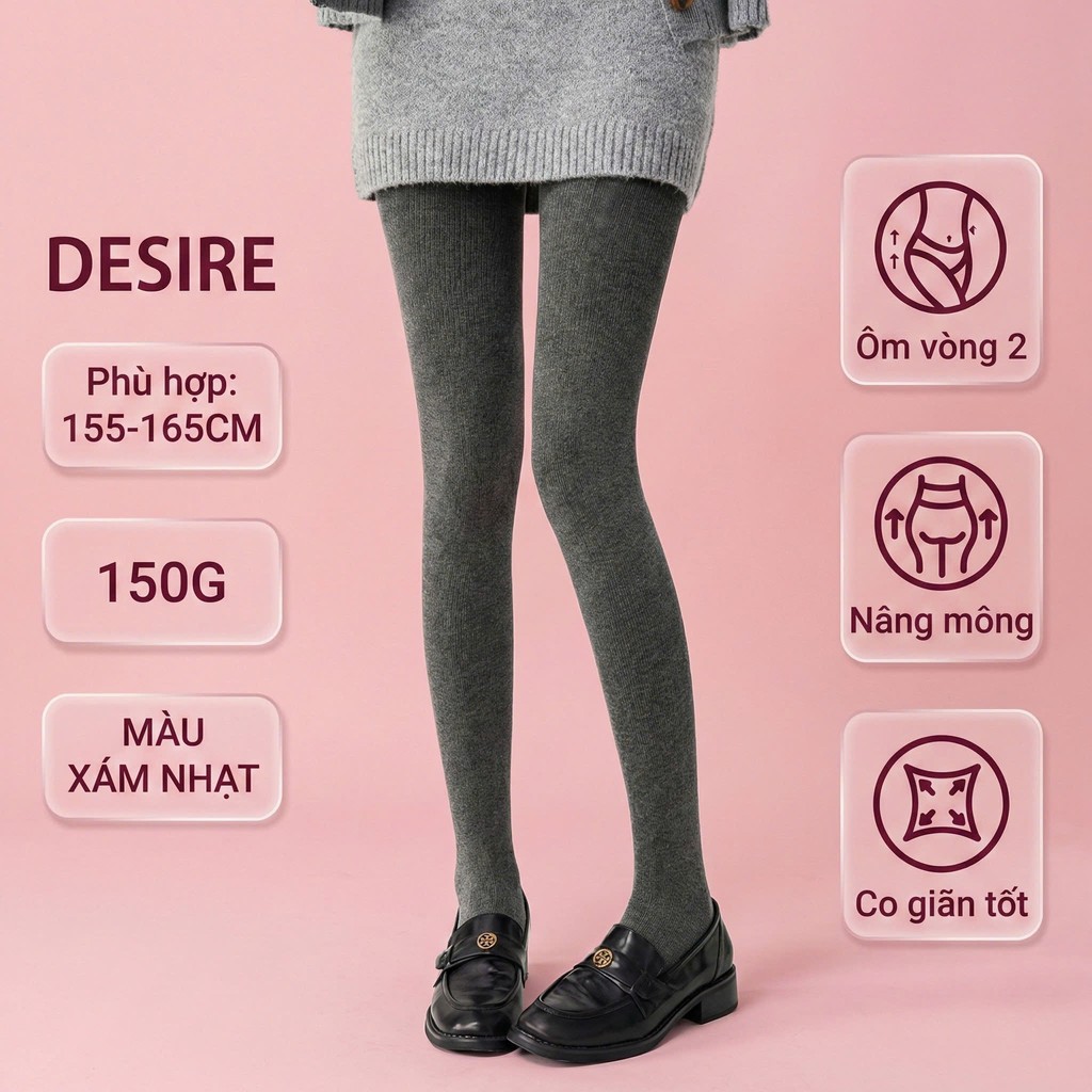 Desire Store, Quần Tất Legging Len Tăm Nữ Cao Cấp Giữ Nhiệt, Có Đế Chống Trơn Trượt, Chất Len Dày Dặn Co Giãn 4 Chiều KF7029 - Màu xám nhạt, Freesize (40-60kg) image 15 of 16