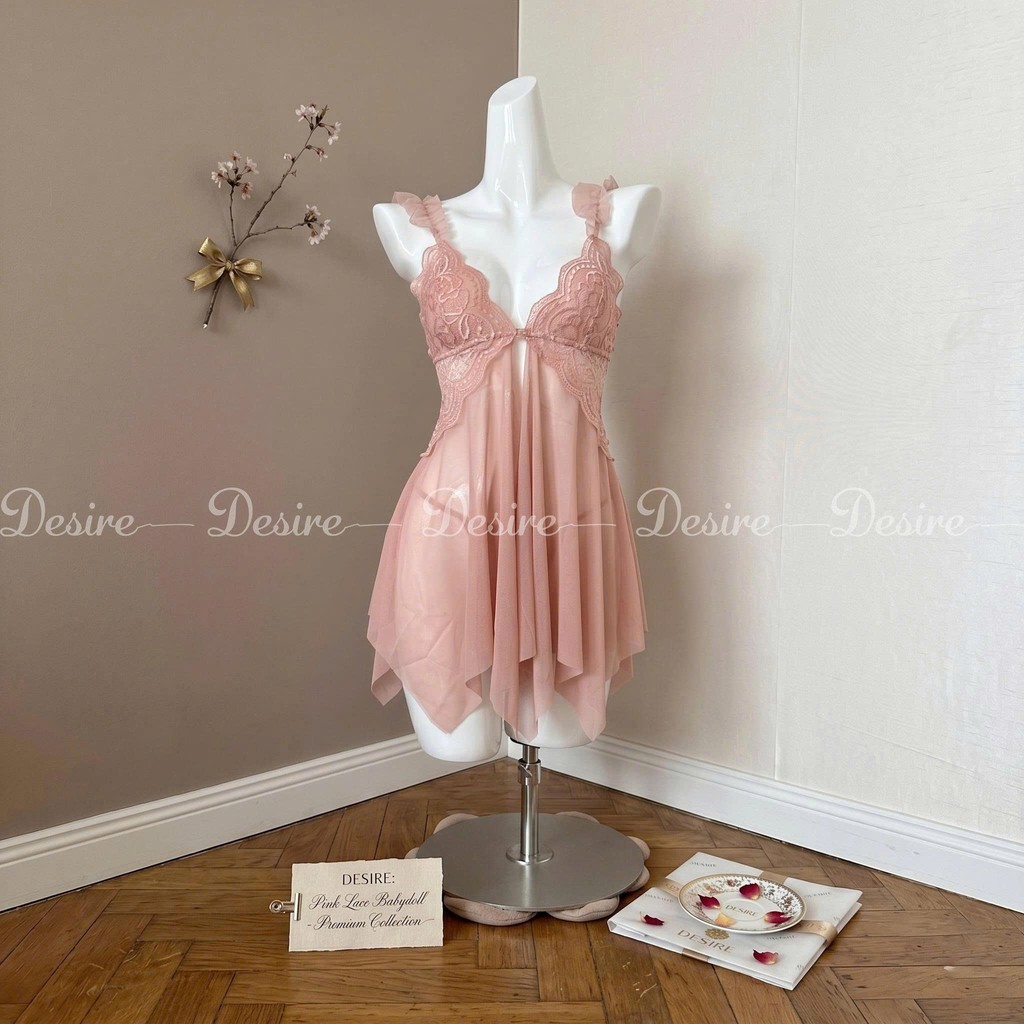 Desire Store, Váy Ngủ Ren Cài Trước Xuyên Thấu Có Mút Đệm Ngực Sexy Kèm Quần Chip DESIRE VN-1052-1 image 7 of 14