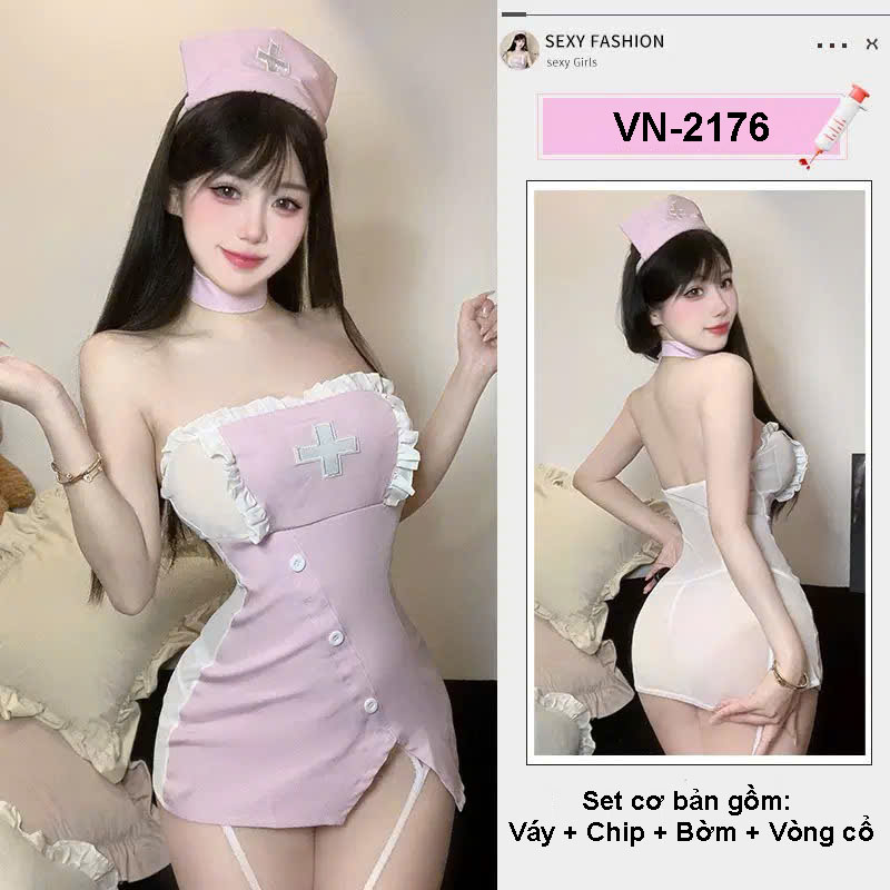 Desire Store, Bộ Đồ Ngủ Cosplay Cô Y Tá Đầy Đủ Phụ Kiện Màu Hồng Pastel Quyến Rũ DESIRE VN-2176 - Bộ Hồng image 8 of 9