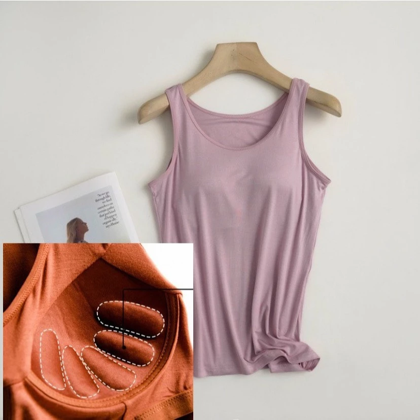 Desire Store, Áo ba lỗ sát nách kèm mút đệm ngực thun Vicose cao cấp A2011 - Hồng - Cup bàn tay, XL image 15 of 17