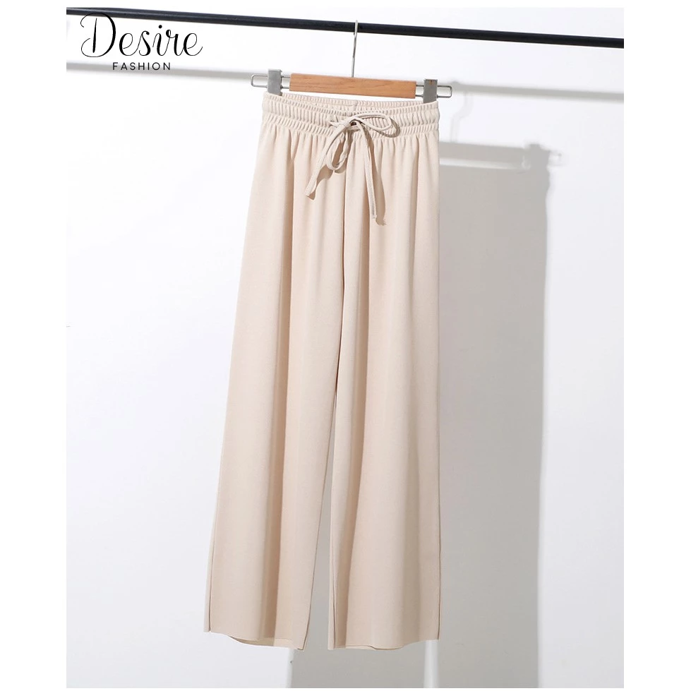 Desire Store, [Hình thật] Quần thun tăm dáng suông ống rộng cạp chun cao cấp form chuẩn Desire QN-001 - Kem lửng 90cm, XL (55-59kg) image 11 of 13