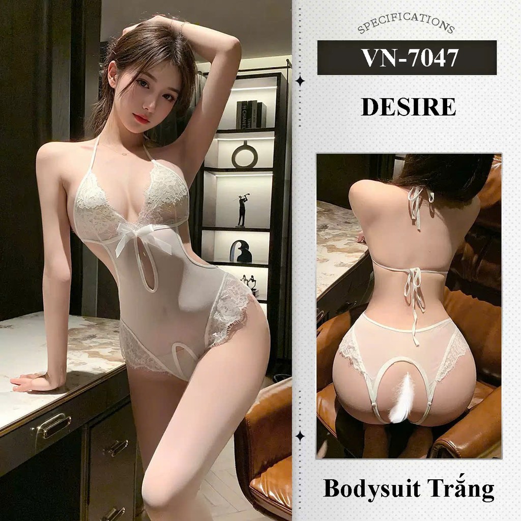 Desire Store, Bodysuit Ren Sexy Gợi Cảm - Đồ Ngủ Liền Thân Ren Hở Lưng Quyến Rũ Cao Cấp DESIRE VN-7047 - Trắng image 12 of 14