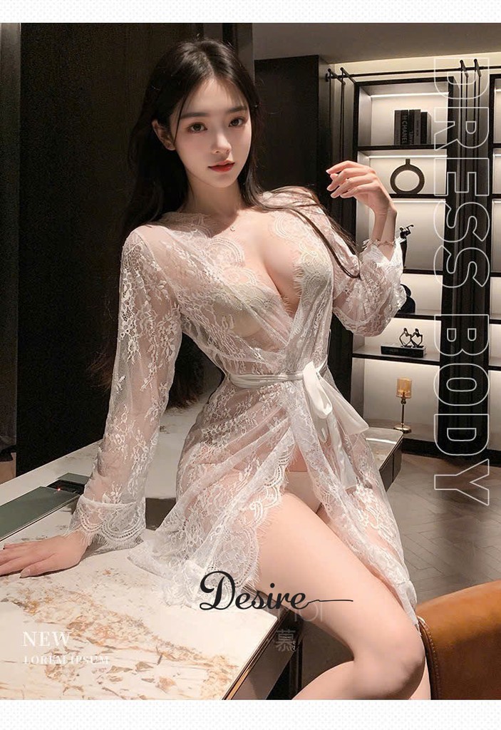 Desire Store, Áo choàng ngủ ren lưới xuyên thấu phong cách sang chảnh DESIRE VN-6171 image 4 of 15