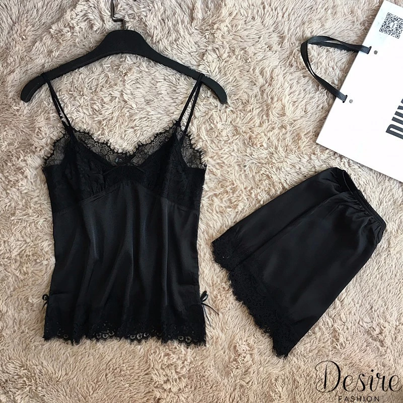 Desire Store, [Ảnh thật] Đồ bộ mặc nhà đồ ngủ hai dây lụa mùa hè mịn mát DBN-0011 - Đen, M: 44-45Kg image 3 of 3