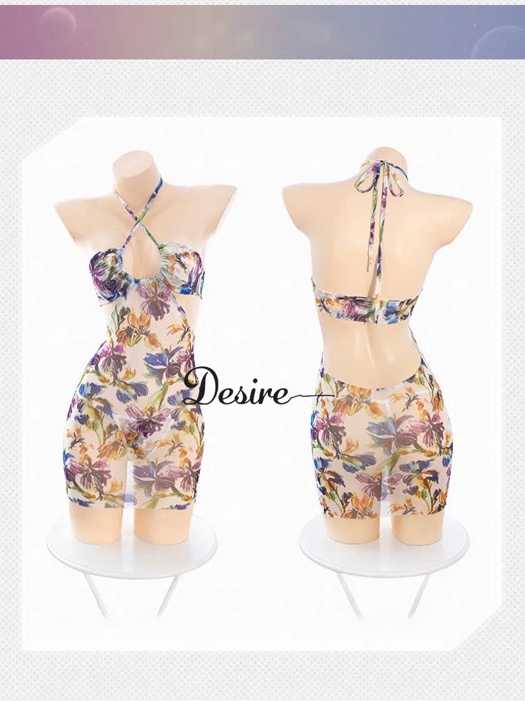 Desire Store, Váy ngủ lưới cột dây yếm hở lưng sexy phong cách bãi biển kèm quần chip DESIRE VN-6308 image 3 of 12