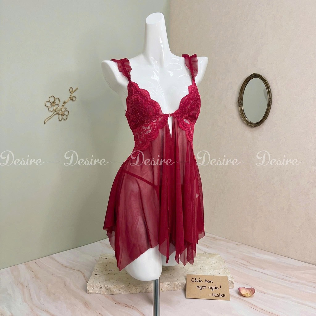 Desire Store, Váy Ngủ Ren Cài Trước Xuyên Thấu Có Mút Đệm Ngực Sexy Kèm Quần Chip DESIRE VN-1052-1 image 6 of 14