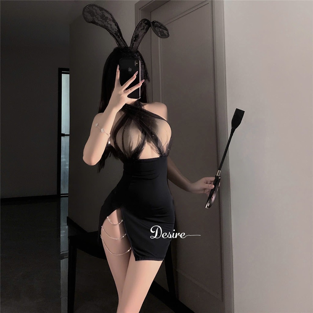 Desire Store, Váy ngủ cổ yếm phối lưới xẻ tà kèm chip phong cách sexy DESIRE VN-1291 image 6 of 8