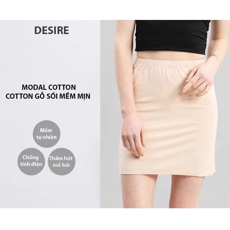 Desire Store, Chân váy lót dáng ôm Thun Modal (Gỗ sồi) co dãn mát mịn Chân váy mặc lót trong VNN-0098 image 9 of 24