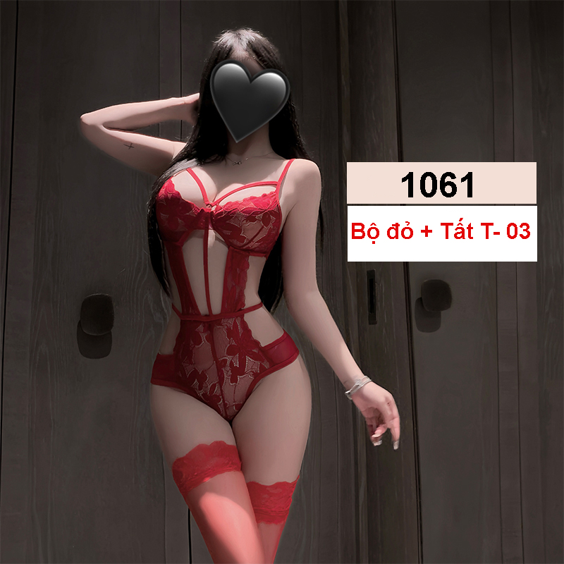 Desire Store, 1061 Bodysuit ren liền thân hoa xuyên thấu ôm dáng cut eo sexy quyến rũ DESIRE - Đỏ có tất T-03 image 16 of 20