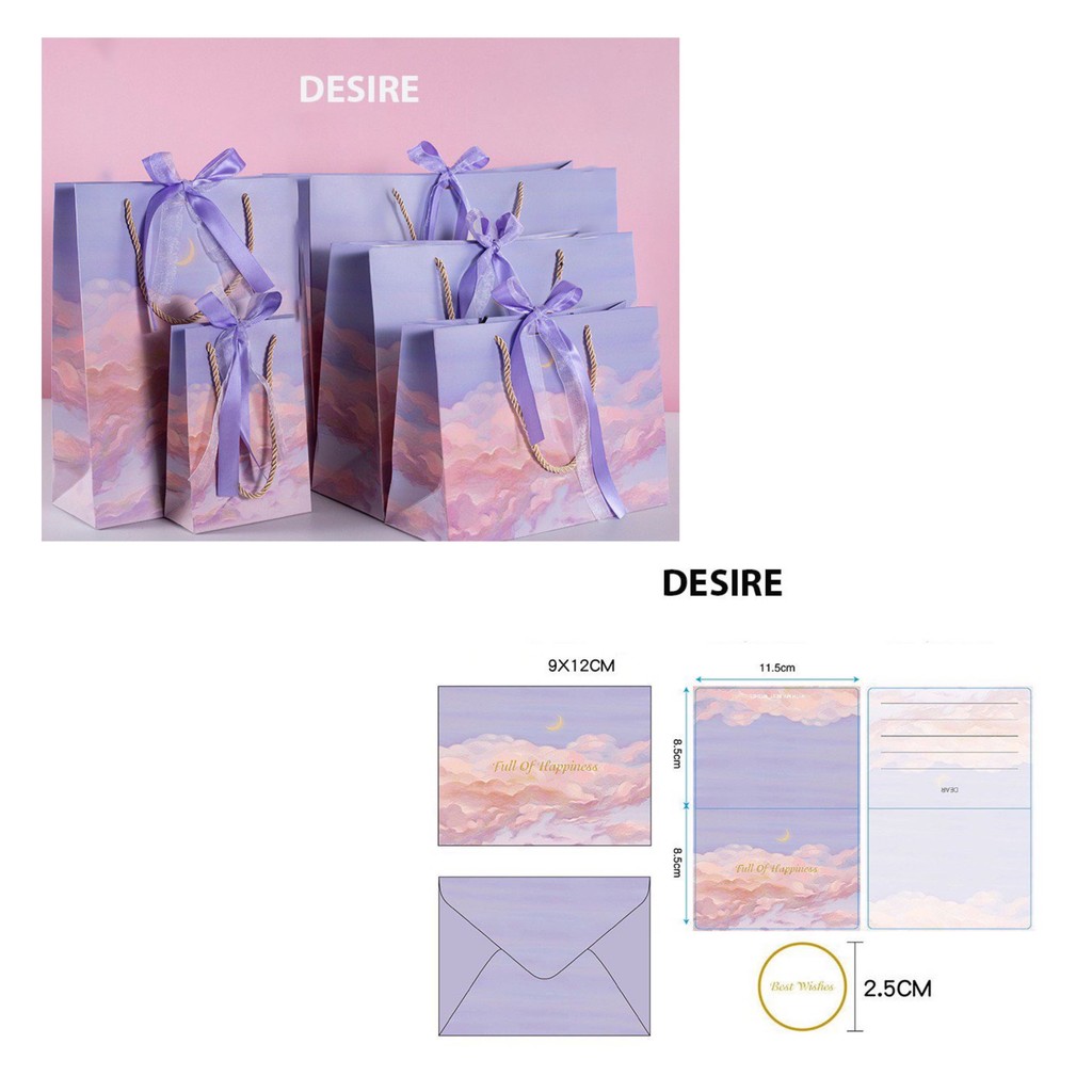 Desire Store, Túi giấy đựng quà sang trọng hoạ tiết tranh sơn dầu hình chữ nhật hộp quà thắt nơ lụa túi quà TQ-02 - Túi Hồng tím + Thiệp, XL 43 x 32 x14cm image 13 of 14