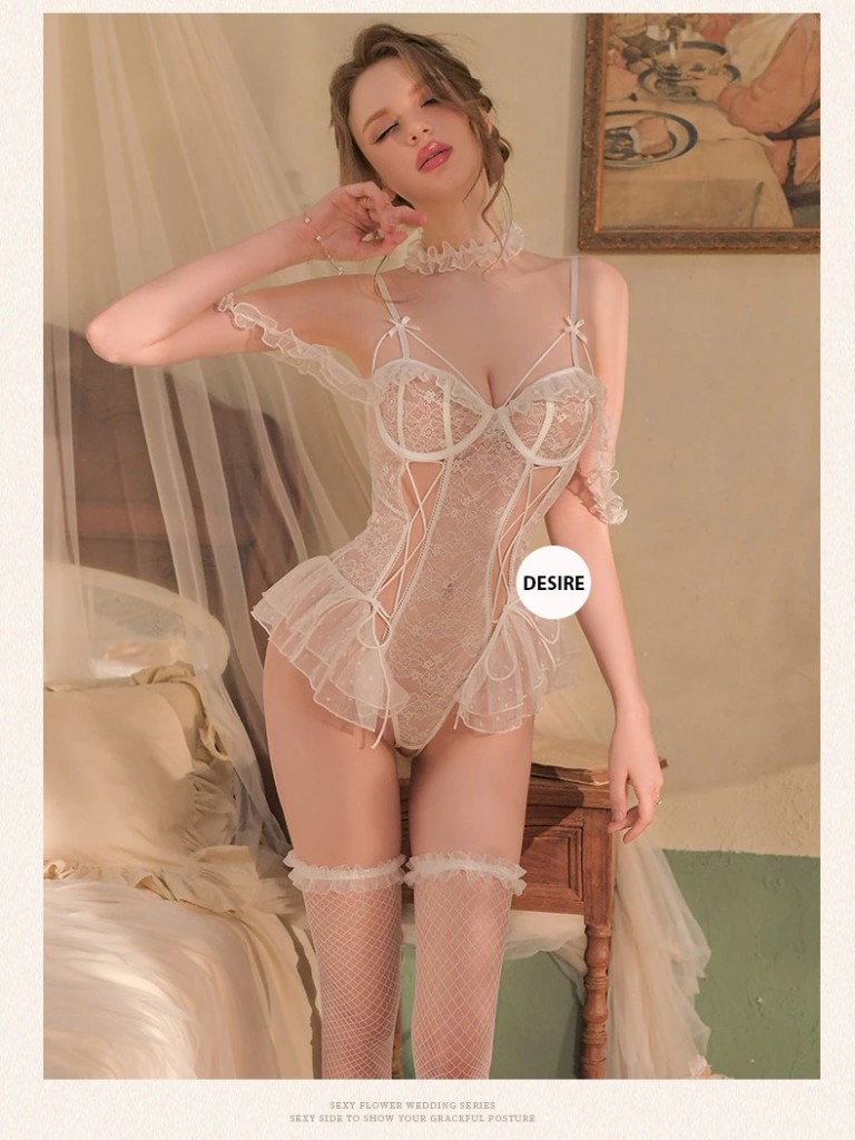 Desire Store, Bộ đồ ngủ liền thân tay cánh tiên quần lọt khe Bodysuit ren Váy ngủ liền thân gợi cảm DESIRE VN-8658 image 4 of 12