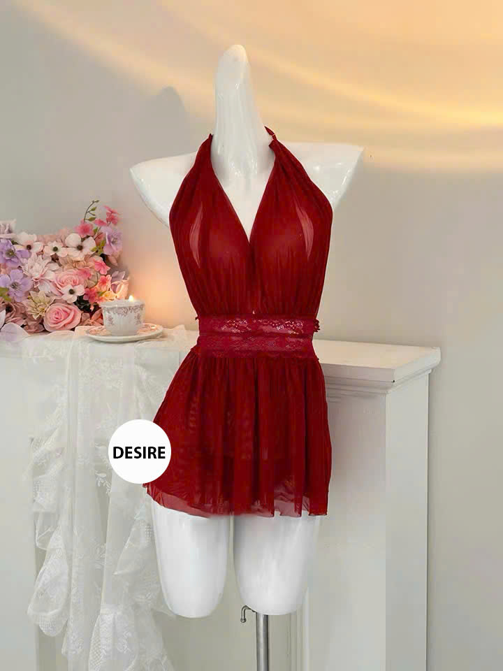 Desire Store, Váy ngủ ren yếm khoét sâu lưng kèm quần lót lọt khe gợi cảm VN-8158 image 6 of 12