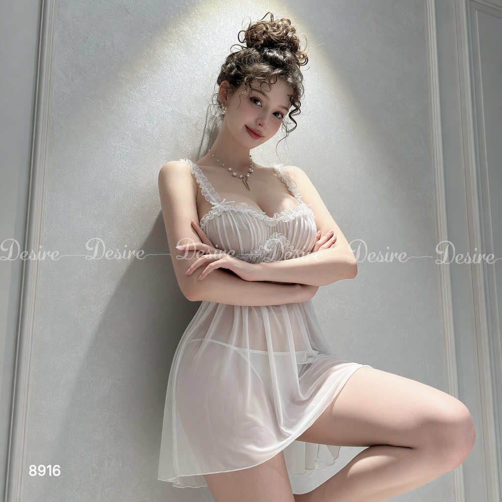 Desire Store, 8916 Váy Ngủ Ren dáng Babydoll Nữ Tính – Viền Ren Hoa Cao Cấp DESIRE (Feminine Babydoll Lace Nightgown – Featuring Premium Floral Lace Trim by DESIRE 8916) image 12 of 19