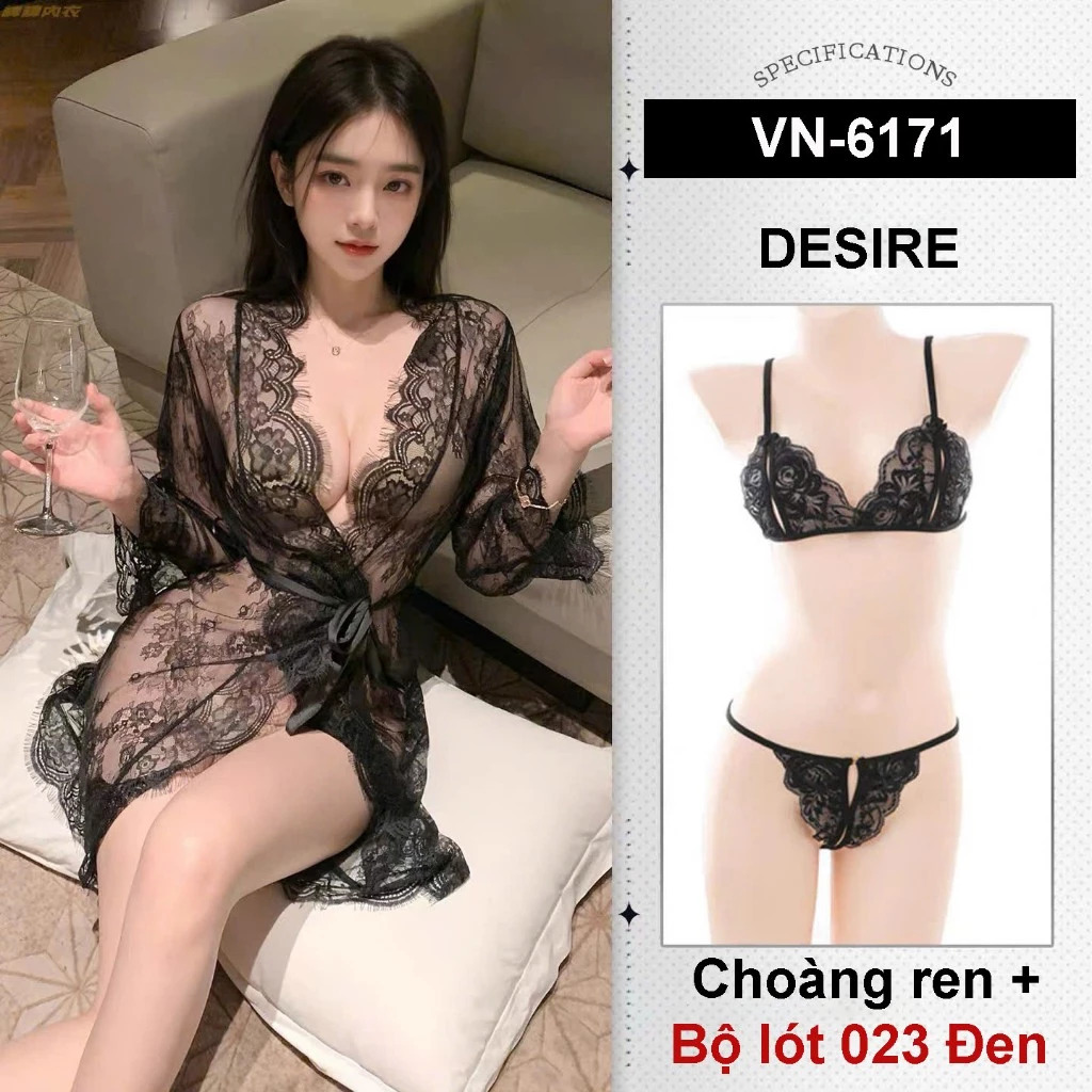 Desire Store, Set áo choàng Ren xuyên thấu Phong cách tiểu thư Sang chảnh gợi cảm DESIRE VN-6171 - Choàng ren+023 Đen image 14 of 19
